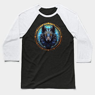 Stained Glass Scary Wolf Baseball T-Shirt